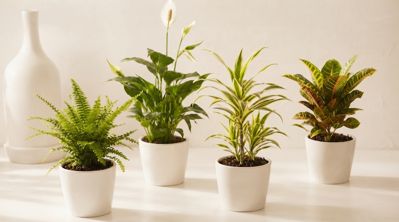 Editorial illustration for Five Air-Purifying Houseplants Compared: What Each Removes, the Light It Needs, and Whether It's Pet-Safe