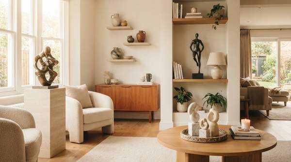 Editorial illustration for Four Creative Ways to Display Sculptures in Your Living Room