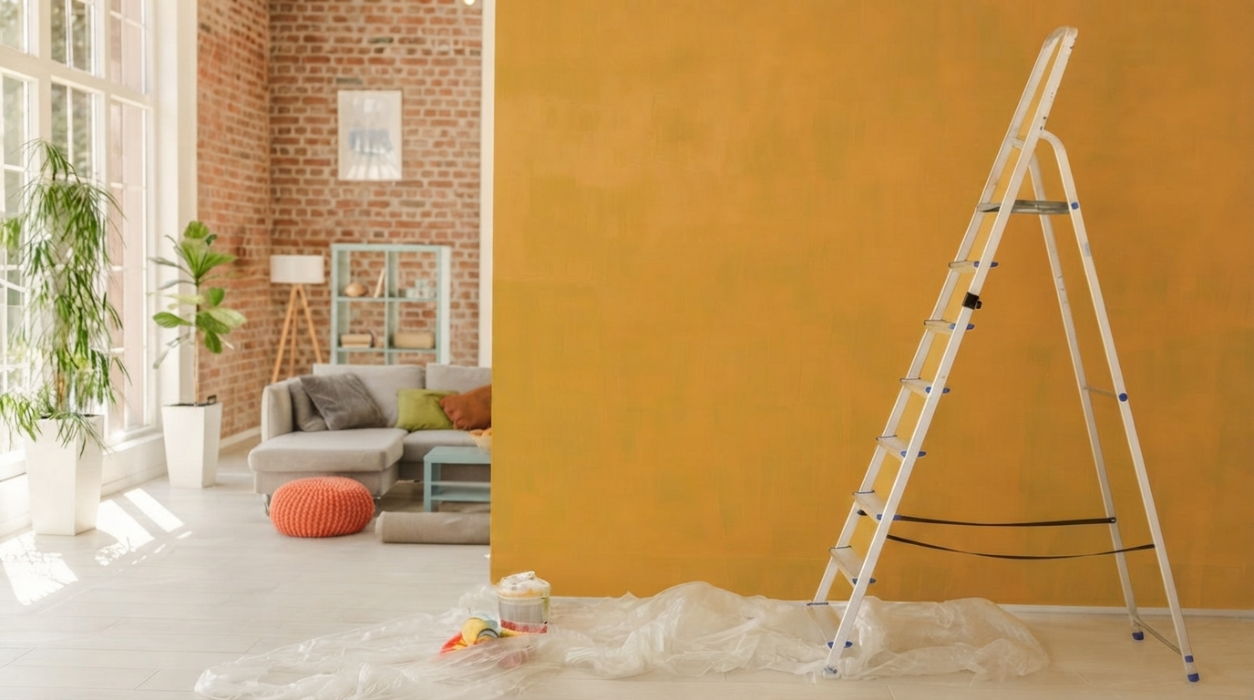 A stressed professional doing DIY home repairs versus a relaxed professional enjoying their home while a handyman works, illustrating the hidden cost of DIY.