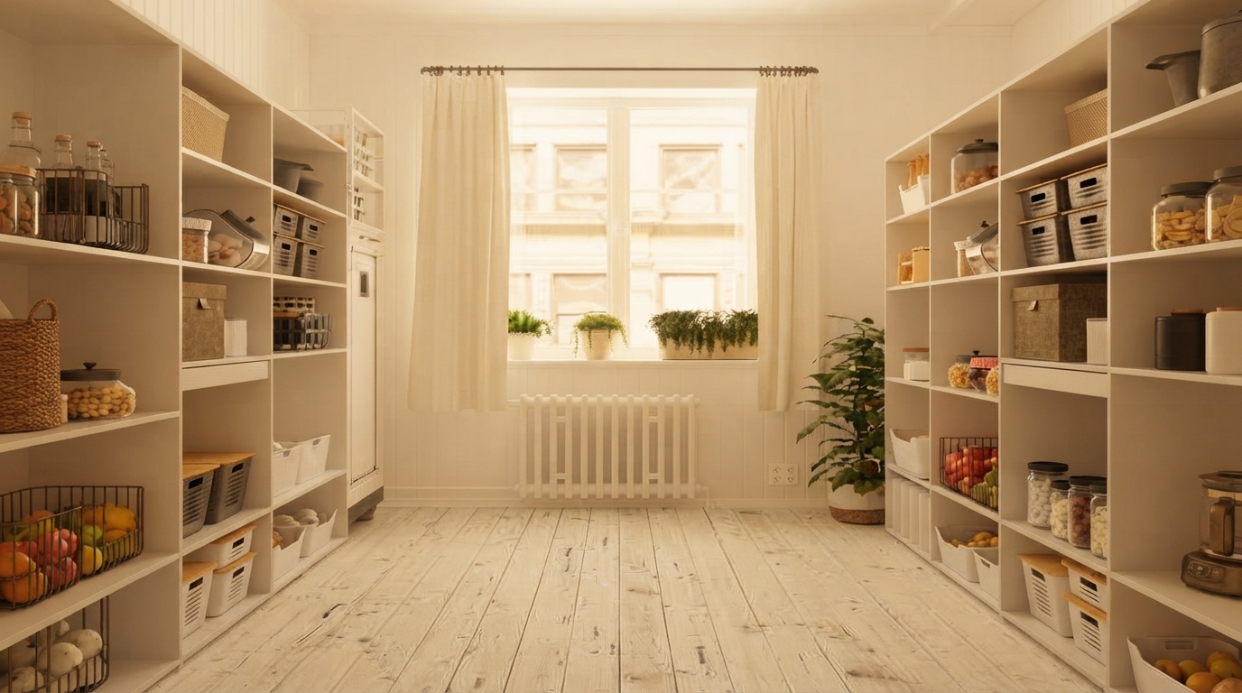 A person successfully decluttering their home, organizing items into donation bags in a sunlit, tidy living room.