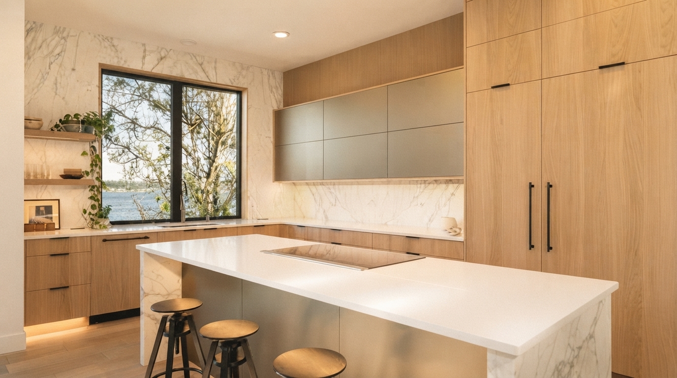 A modern kitchen featuring stylish cabinets, symbolizing the significant growth and expansion of the kitchen cabinet market.