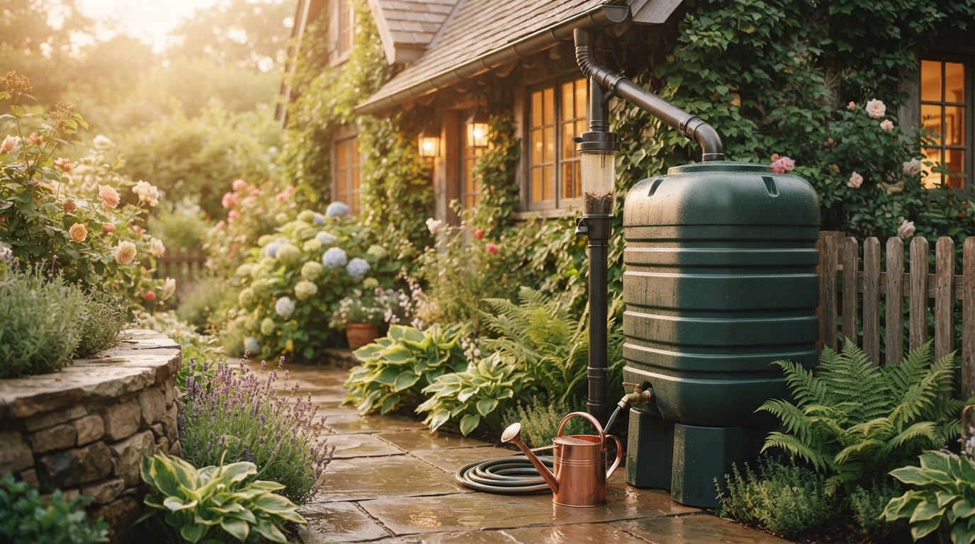 Editorial illustration for How a Home Rainwater Harvesting System Works: Components, Planning, and Maintenance