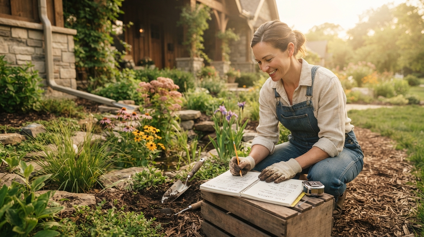 Editorial illustration for How to Calculate the Perfect Size for Your Home Rain Garden