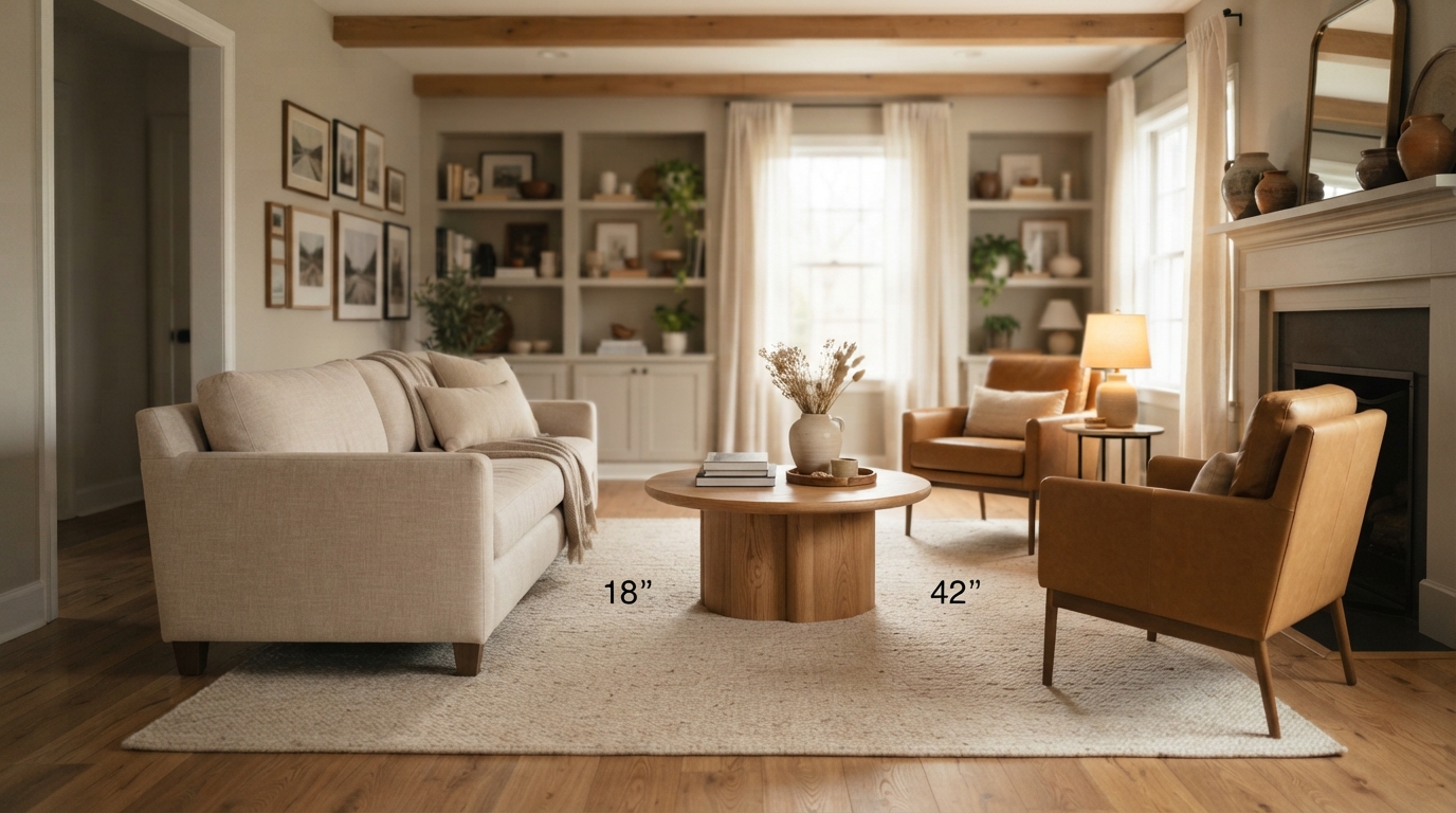 Editorial illustration for The Living Room Spacing Rules That Make a Room Work: A Step-by-Step Framework