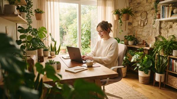 Editorial illustration for Transform Your Home Office with Biophilic Design