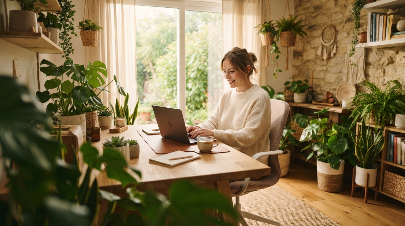 Editorial illustration for Transform Your Home Office with Biophilic Design