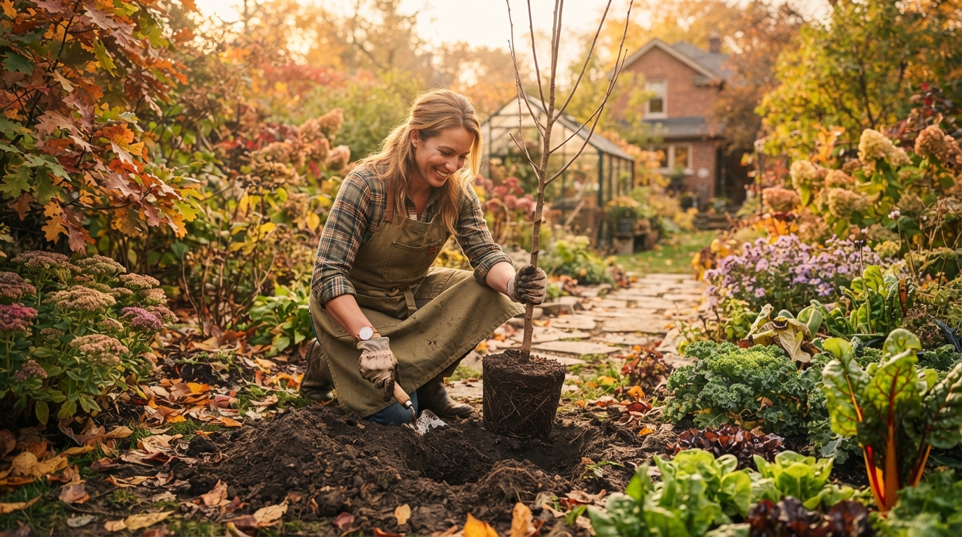 Editorial illustration for Why Fall Is the Ideal Season for Planting Trees, Shrubs, and Vegetables